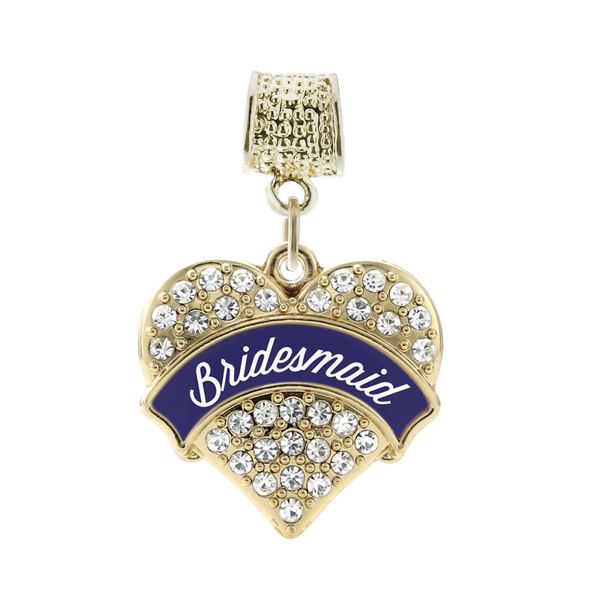 Gold Navy Blue Bridesmaid Pave Heart Memory Charm