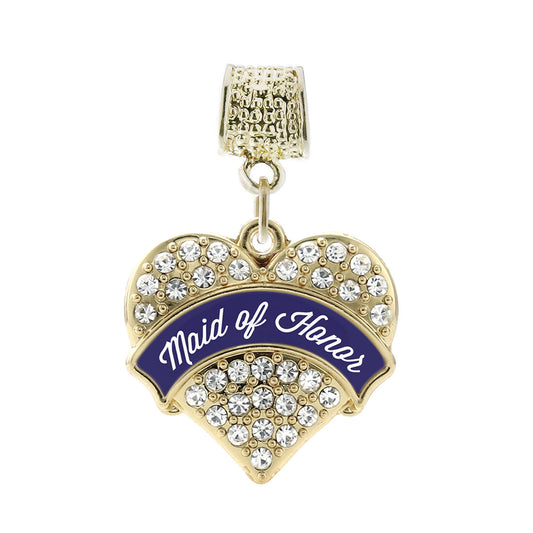 Gold Navy Blue Maid of Honor Pave Heart Memory Charm