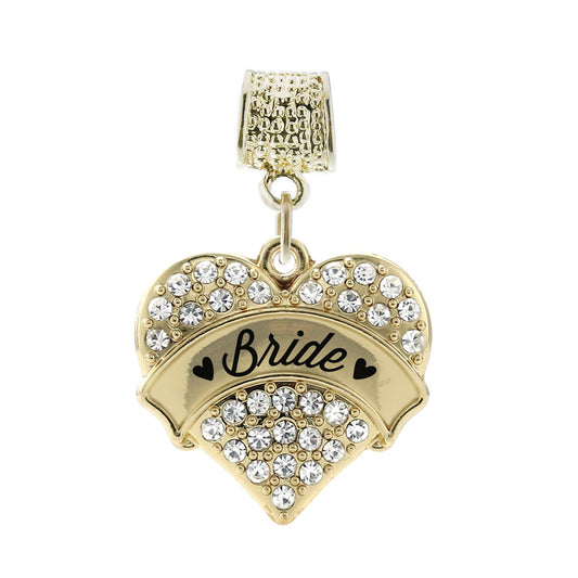 Gold Clear Bride Pave Heart Memory Charm