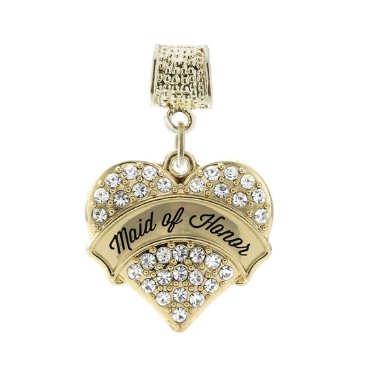 Gold Clear Maid of Honor Pave Heart Memory Charm