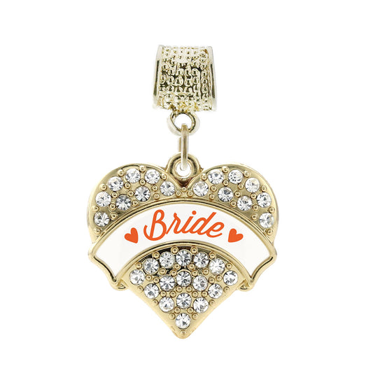 Gold Orange Bride Pave Heart Memory Charm