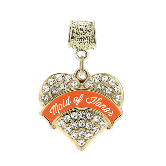 Gold Orange Maid of Honor Pave Heart Memory Charm