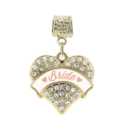 Gold Peach Bride Pave Heart Memory Charm