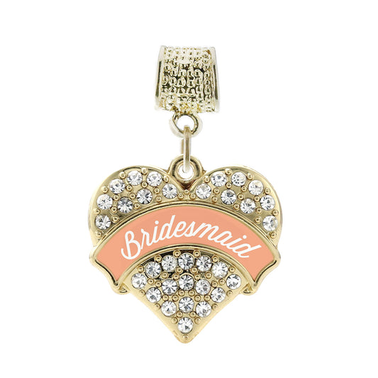 Gold Peach Bridesmaid Pave Heart Memory Charm