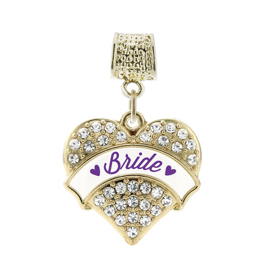 Gold Purple Bride Pave Heart Memory Charm