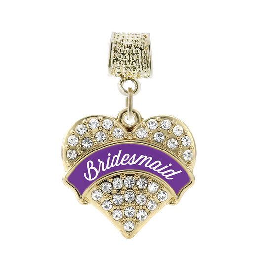 Gold Purple Bridesmaid Pave Heart Memory Charm