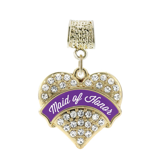 Gold Purple Maid of Honor Pave Heart Memory Charm