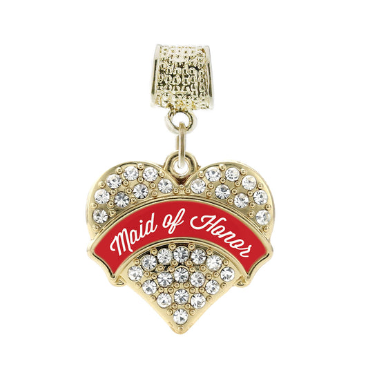 Gold Red Maid of Honor Pave Heart Memory Charm