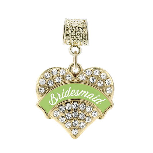 Gold Sage Green Bridesmaid Pave Heart Memory Charm