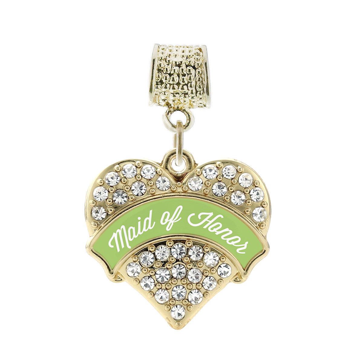 Gold Sage Green Maid of Honor Pave Heart Memory Charm