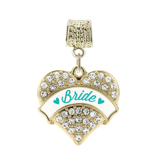 Gold Teal Bride Pave Heart Memory Charm