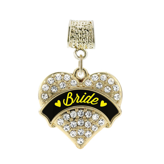 Gold Yellow Bride Pave Heart Memory Charm