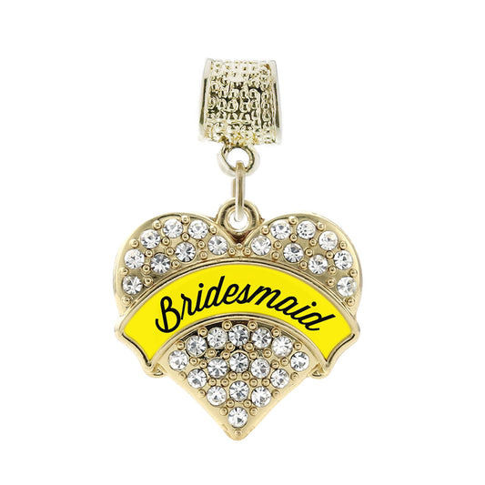 Gold Yellow Bridesmaid Pave Heart Memory Charm