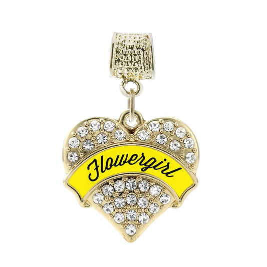 Gold Yellow Flower Girl Pave Heart Memory Charm