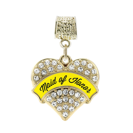 Gold Yellow Maid of Honor Pave Heart Memory Charm