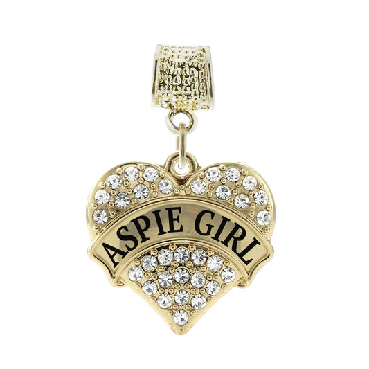 Gold Aspie Girl Pave Heart Memory Charm