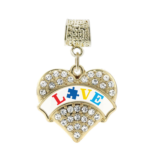 Gold Autism Love Pave Heart Memory Charm