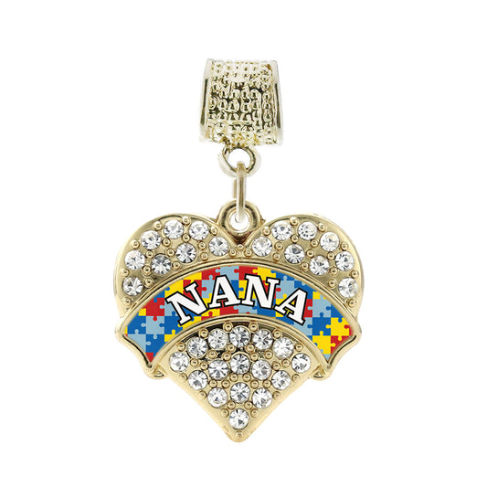 Gold Autism Nana Pave Heart Memory Charm