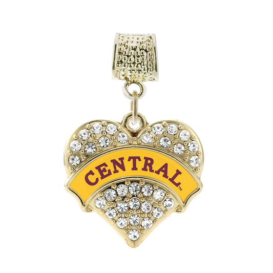Gold Central Michigan [NCAA] Pave Heart Memory Charm