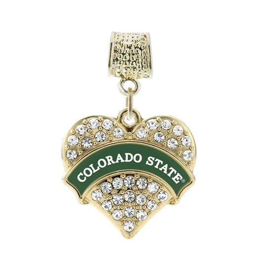 Gold Colorado State University [NCAA] Pave Heart Memory Charm