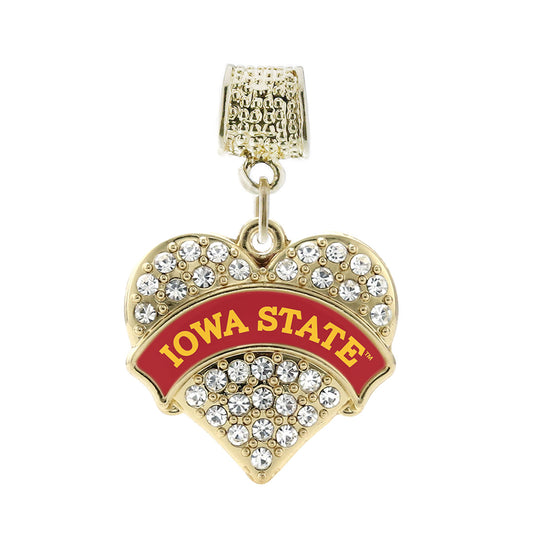 Gold Iowa State University [NCAA] Pave Heart Memory Charm
