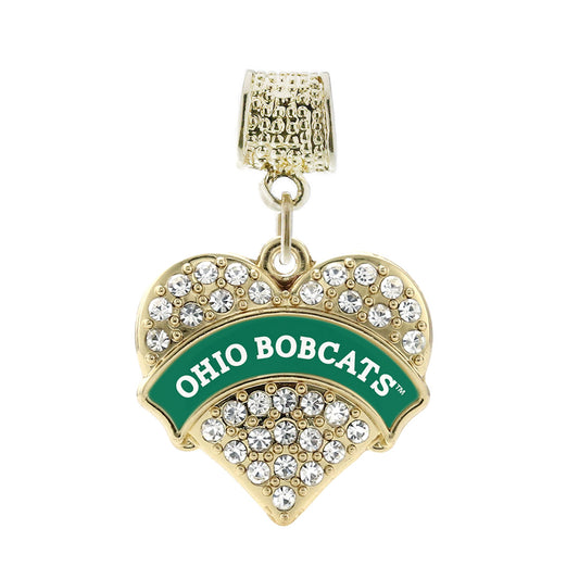 Gold Ohio University Bobcats [NCAA] Pave Heart Memory Charm