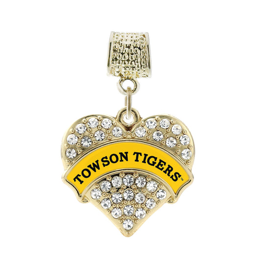 Gold Towson University Tigers [NCAA] Pave Heart Memory Charm