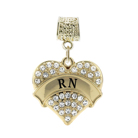 Gold RN Pave Heart Memory Charm