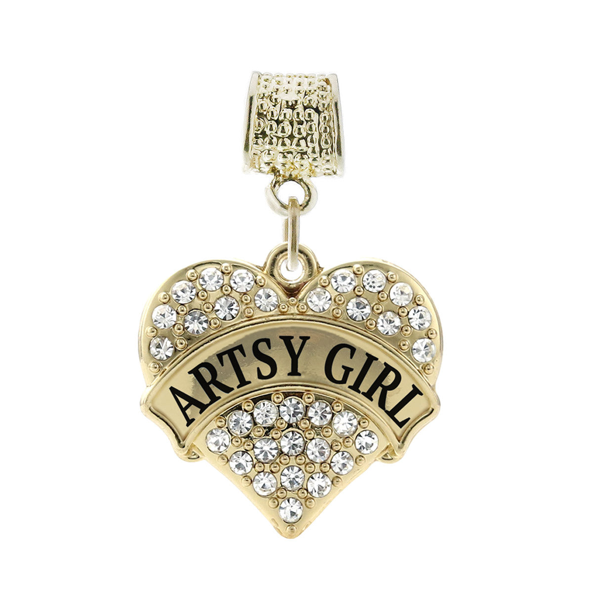 Gold Artsy Girl Pave Heart Memory Charm