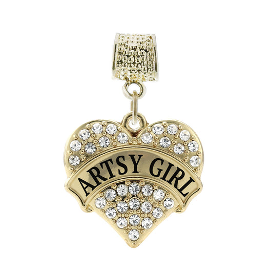 Gold Artsy Girl Pave Heart Memory Charm