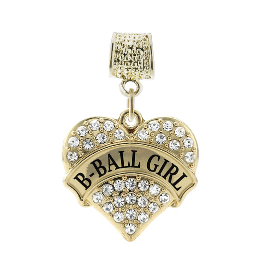 Gold BBall Girl Pave Heart Memory Charm