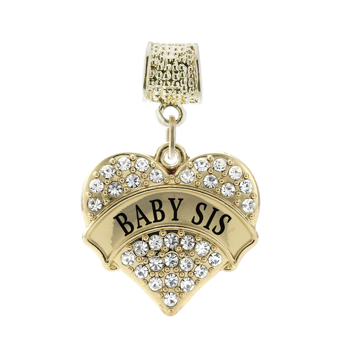 Gold Baby Sis Pave Heart Charm Jewelry