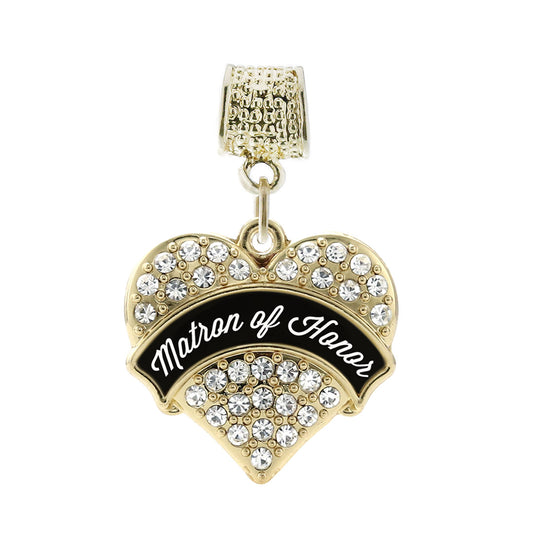 Gold Black and White Matron of Honor Pave Heart Memory Charm