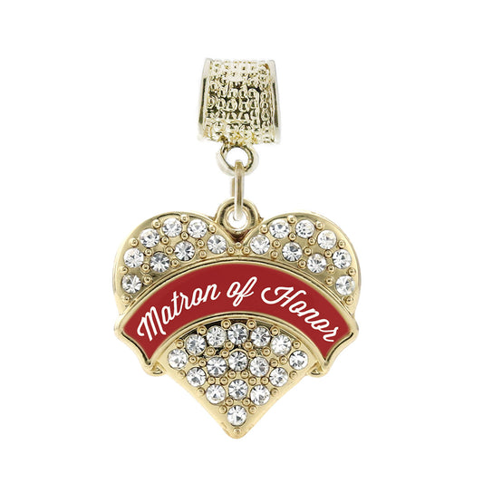Gold Crimson Red Matron of Honor Pave Heart Memory Charm