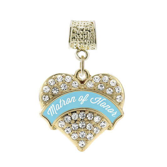 Gold Light Blue Matron of Honor Pave Heart Memory Charm