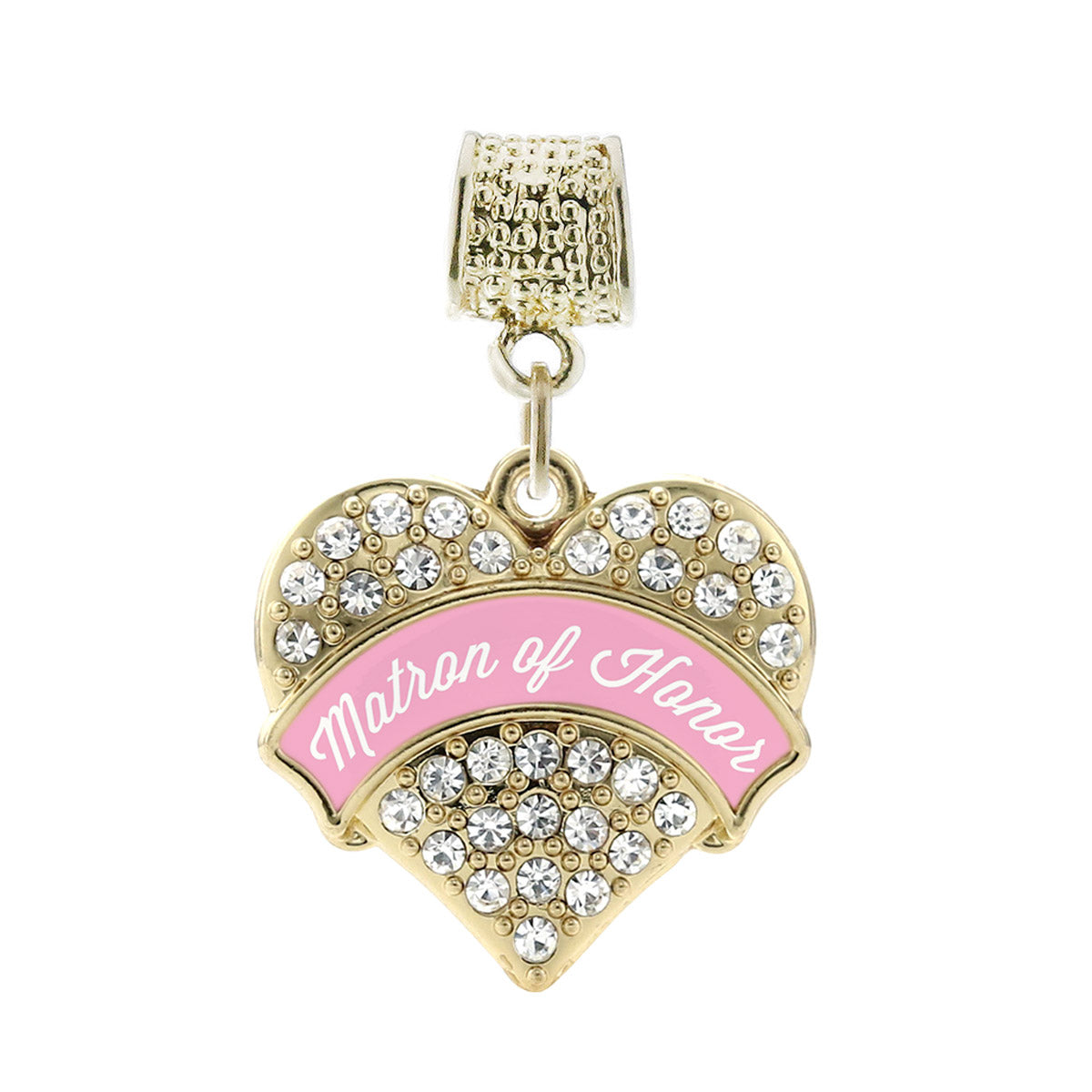 Gold Light Pink Matron of Honor Pave Heart Memory Charm