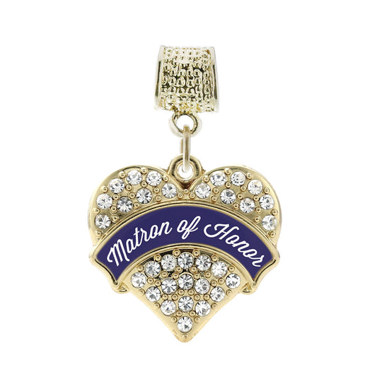 Gold Navy Blue Matron of Honor Pave Heart Memory Charm