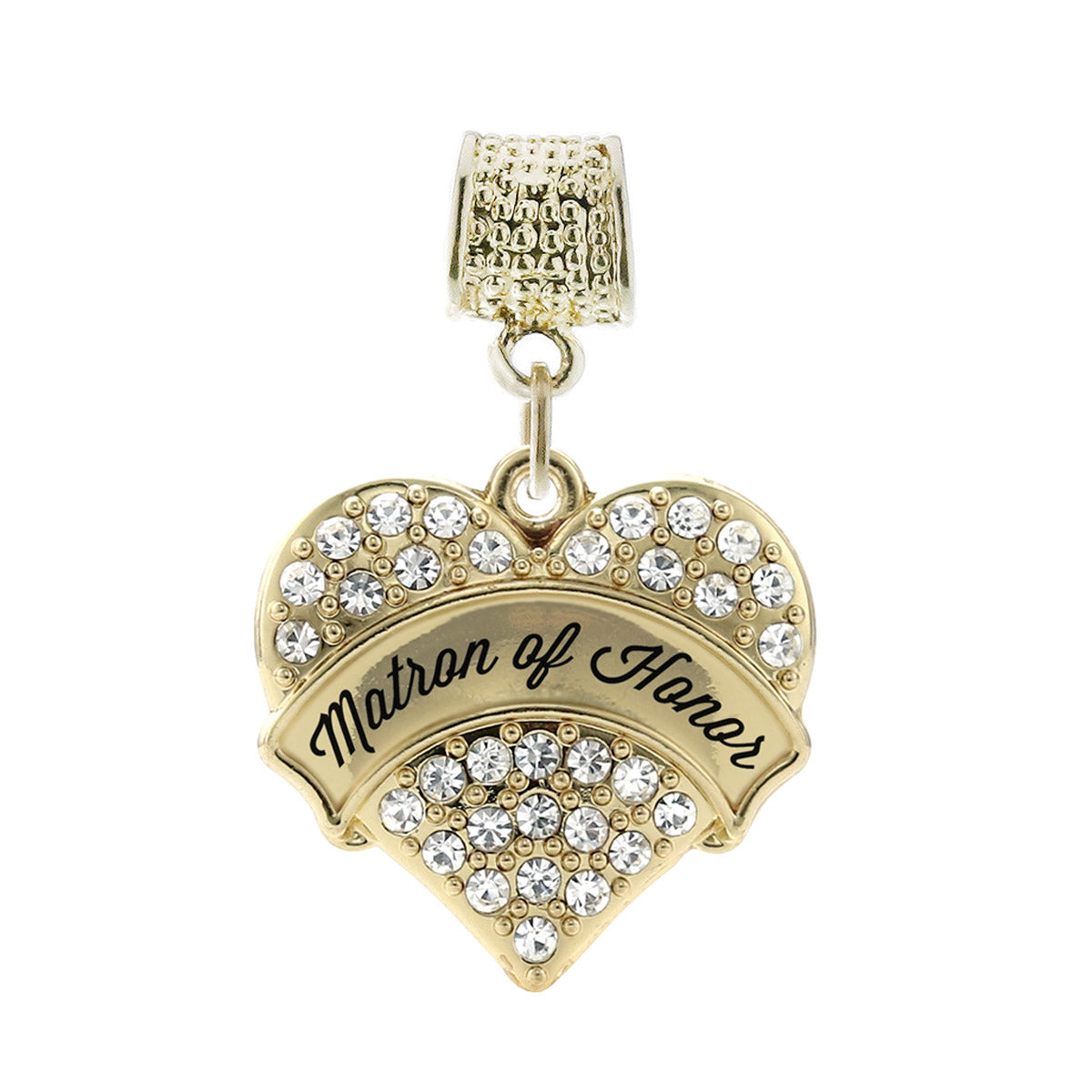 Gold Clear Matron of Honor Pave Heart Memory Charm