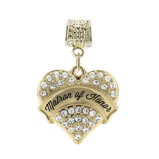 Gold Clear Matron of Honor Pave Heart Memory Charm