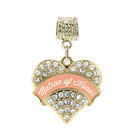 Gold Peach Matron of Honor of Honor Pave Heart Memory Charm