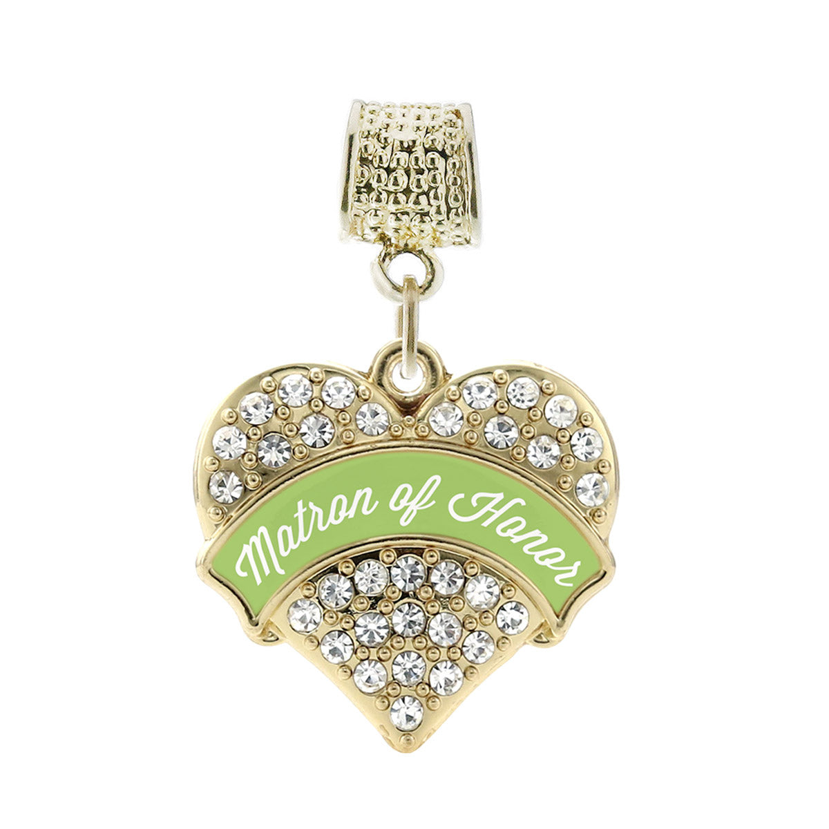 Gold Sage Green Matron of Honor Pave Heart Memory Charm