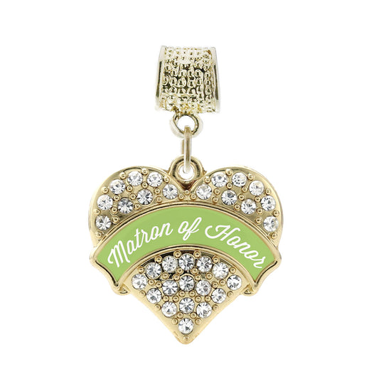 Gold Sage Green Matron of Honor Pave Heart Memory Charm