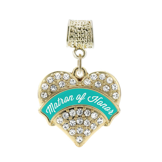 Gold Teal Matron of Honor Pave Heart Memory Charm