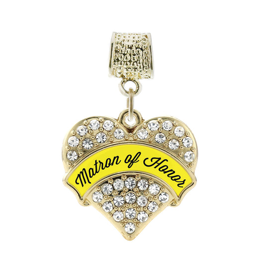 Gold Yellow Matron of Honor Pave Heart Memory Charm