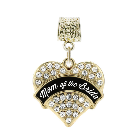 Gold Black and White Mom of the Bride Pave Heart Memory Charm