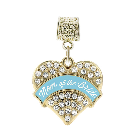 Gold Light Blue Mom of the Bride Pave Heart Memory Charm