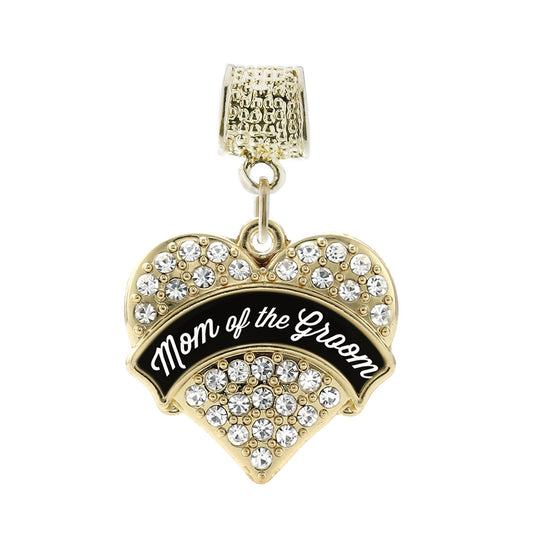 Gold Black and White Mom of the Groom Pave Heart Memory Charm