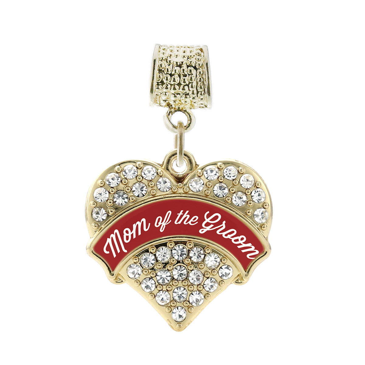 Gold Crimson Red Mom of the Groom Pave Heart Memory Charm