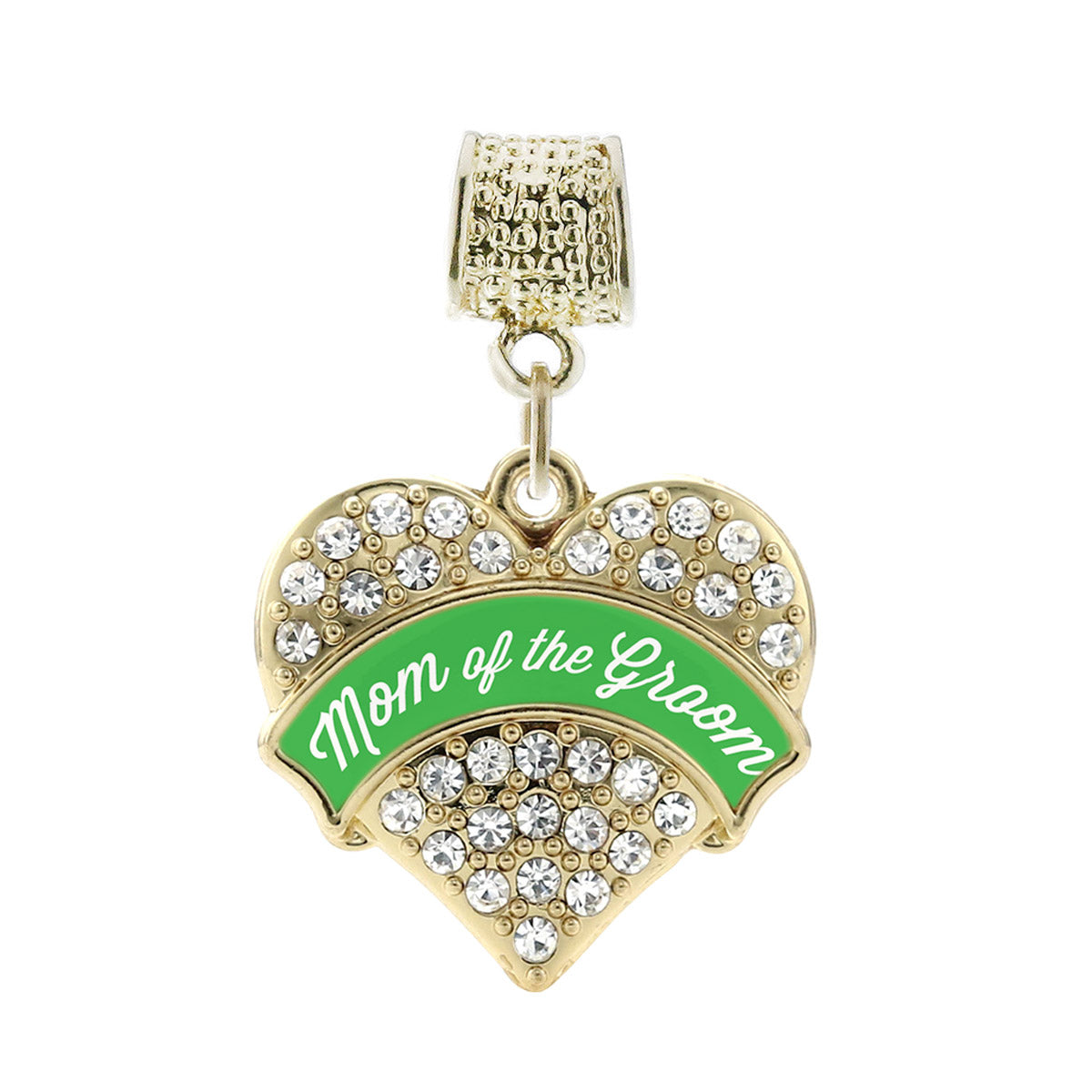 Gold Emerald Green Mom of the Groom Pave Heart Memory Charm
