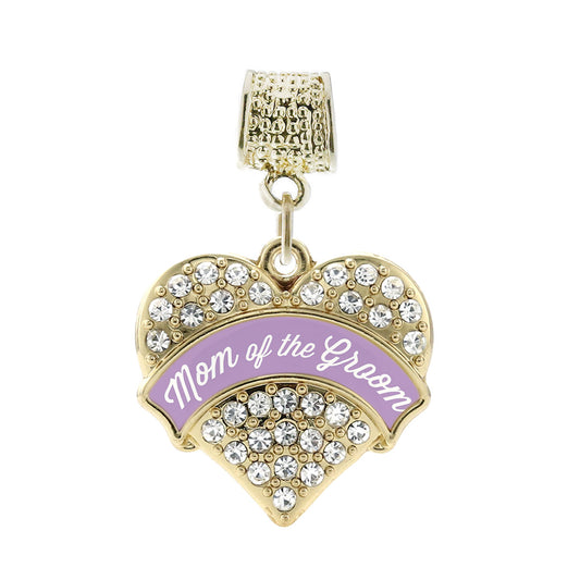 Gold Lavender Mom of the Groom Pave Heart Memory Charm